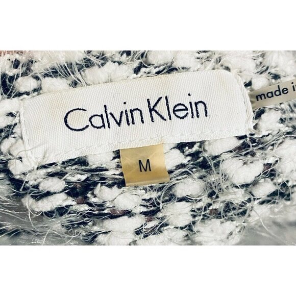 Calvin Klein Sweater Womens Medium Birch Black Striped Chenille Knit Slouchy - Picture 5 of 6